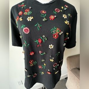 The Kooples Embroidered Flowers, Jewels and Flower Metal Work T-Shirt (3) US 10